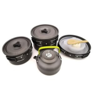 Camping 4~5 Person Cookware Cooking Set Survival Equipment Aluminum Nonstick Outdoor Tableware Coffee Kettle Pot Pan Bowl Hiking Trip Picnic