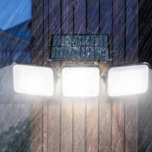 Motion Sensor Solar Three Head Wall Lights Outdoor 180 LED Flood Lights Adjustable Head 270 Wide Angle Solar Lighting