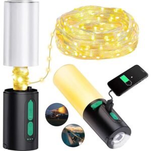 IPRee 4 in 1 Camping Lantern with 33Ft String Lights 1000 Lumen Flashlight Rechargeable 4000mAh Charger IPX6 Waterproof 7 Modes Outside Decor Fishing Hiking Lights