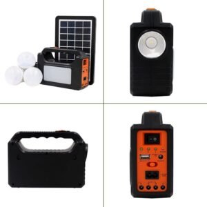 Portable Generator LED Flashlight with Solar Panels Handheld LED Lighting Energy Saving Solar Light with 3 External Light Bulbs 4000mAH Rechargeable Battery 2 Charging Modes for Home Outdoors Camping Fishing
